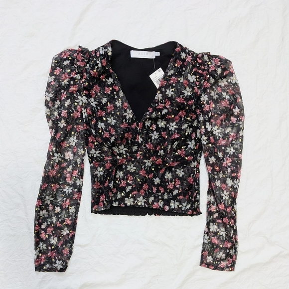 NWT ASTR Floral Print V Neck Long Sleeve Shirt Womens Size XS VARIOUS SI… - Picture 4 of 7